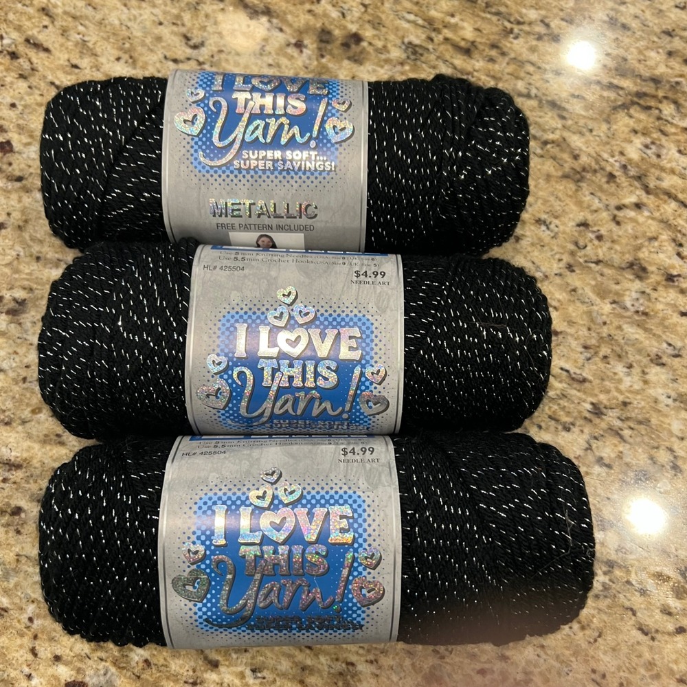 Hobby Lobby I Love This Yarn Metallic Black Silver Sparkle 734 Lot of 3 Skeins